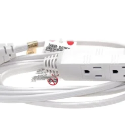 16 AWG Grounded 3-Outlet Flat Angle Extension Power Cord White