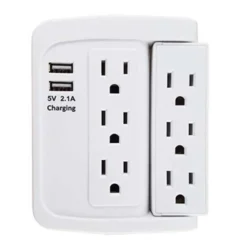 6 Outlet Swivel Wall Tap Adapter W/ 500J Surge Protector And 2 USB Charging Ports
