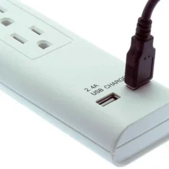 4ft 6-Outlet Surge Protector 14/3 AWG 300J W/ 2 USB Charging Ports White -Schuko shop 2150 sf 79 p3