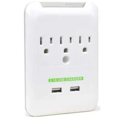 ConnectLand 3 Outlet Wall Surge Protector With 2 X 1A USB Ports