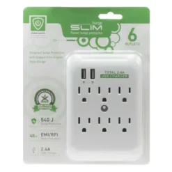 6 Outlet Surge Wall Tap With 2 USB Ports