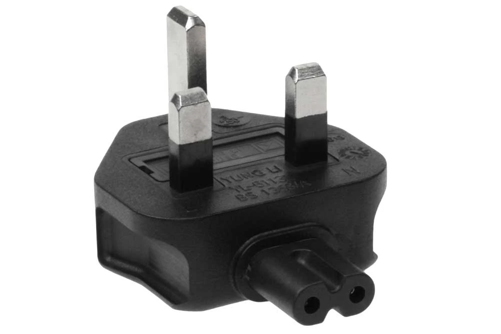Angled IEC C7 To British BS1363 UK Power Plug Adapter 1 Angled IEC C7 To British BS1363 UK Power Plug Adapter